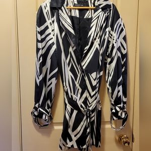 Jones New York Collection Silk Blend Zebra Print Belted Trench Coat